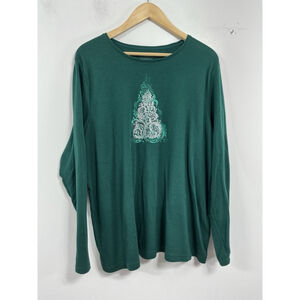 Womans Croft & Barrow Long Sleeve Pullover Christmas T Shirt 2X Greencrew Neck
